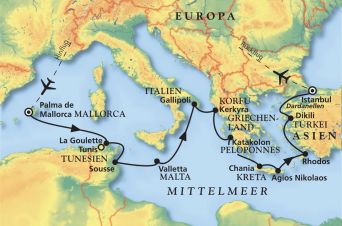 Route von MS Artania