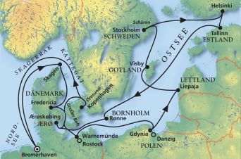 Route von MS Artania